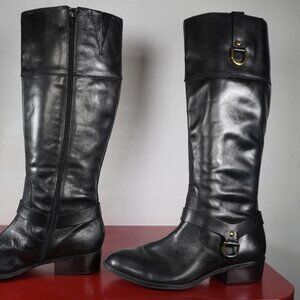 Women's Ralph Lauren Black Leather Knee High Low Heel Riding Fashion Boots 8.5